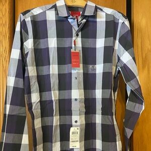 Alfani blue green grey white check casual button up long sleeve shirt never worn